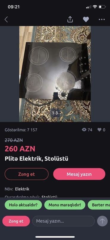 варочная панель купить в баку: Plitə Elektrik, Quraşdırılan — 1