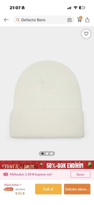 Defacto bere – sadə və zərif dizaynlı, açıq krem/ağ rəngdə toxunma lalafo.az -da Defacto bere – sadə və zərif dizaynlı, açıq krem/ağ rəngdə toxunma