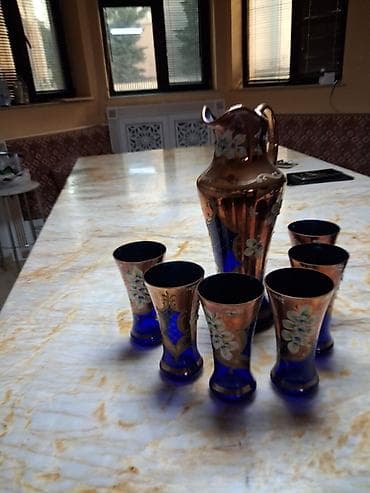 limonlu yolka: Boyalı şüşə süfrə dəsti - Tərkib: 1 ədəd sürahi/qrafin və 6 ədəd — 1