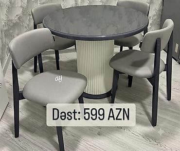 - Yemək otağı dəsti: dairəvi masa + 4 ədəd stul - Masa: tünd-boz şüşə