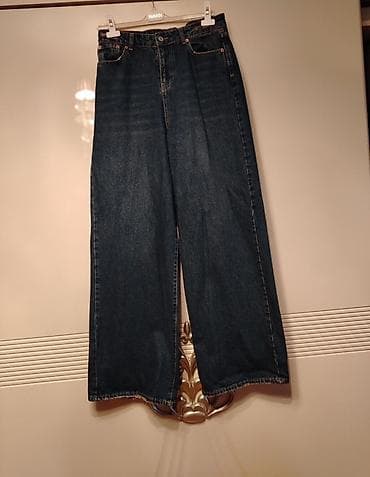 Qadın geniş kəsimli cins şalvar - Rəng: tünd mavi/indigo - Model — 2