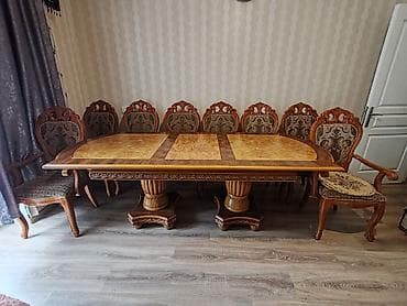 Qonaq otağı üçün, İşlənmiş, Açılan, Dördbucaq masa, 8 stul — 2