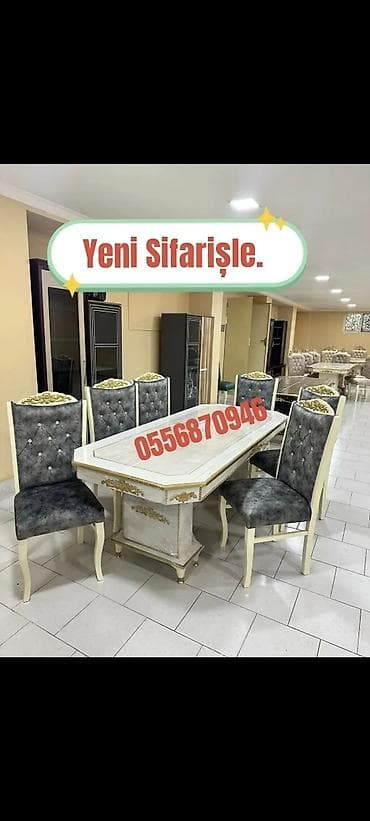 stol sekilleri: Qonaq otağı üçün, Yeni, Açılmayan, Dördbucaq masa, 6 stul — 9