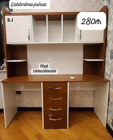 dolab ofis: Masa və rəfli iş stolu - Ölçü: 160x160x50 sm - Qiymət: 280 ₼ - — 1