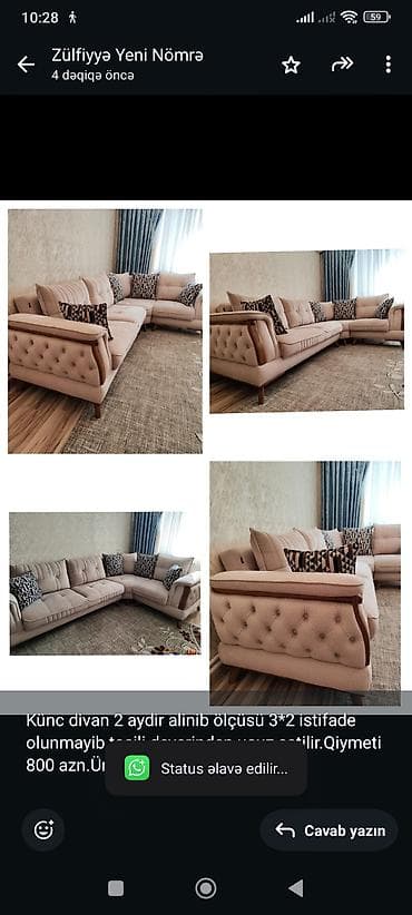 Künc divan 2 aydir alinib ölçüsü 3*2 istifade olunmayib tecili at lalafo.az Künc divan 2 aydir alinib ölçüsü 3*2 istifade olunmayib tecili