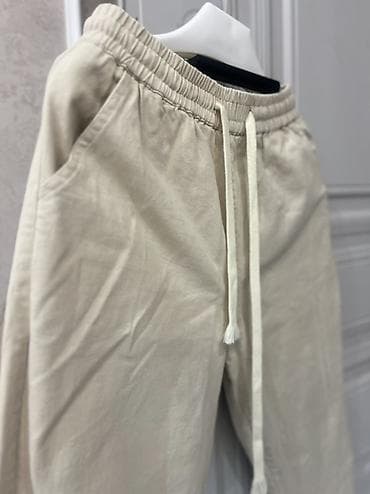 Bej rəngli rahat şalvar (unisex stil) - Model: İpi ilə tənzimlənən