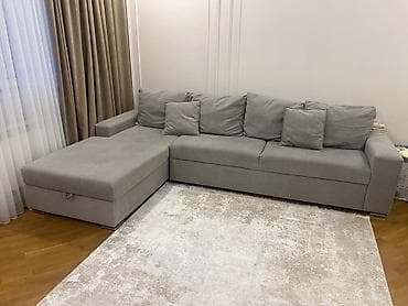 ucuz divanar: Boz rəngli künc divan (L‑şəkilli), geniş oturacaq və chaise bölməsi — 3