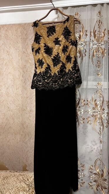 ana bala donları: Qadın geyimləri dəsti – 4 paltar 1) Qızılı-qara uzun ziyafət paltarı — 1