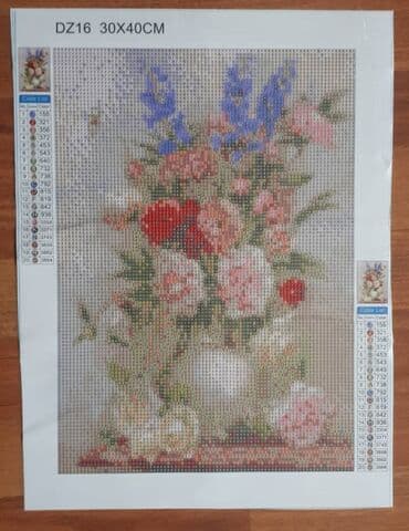 гобеленовые картины: Розы и пионы. Картина для выкладки круглыми стразами. Размер холста 30 — 5