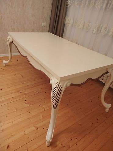 reseption masa: Ağ rəngli yemək/oturma otağı masası - Dizayn: Minimalist, düzbucaqlı — 2