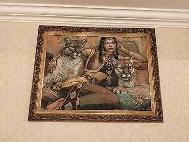 Rəsm tablo – “Şərq gözəli və puma cütlüyü” mövzulu - Texnika: Kətan