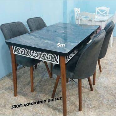 Masa və oturacaq dəstləri: Mətbəx üçün, Yeni, Açılan, Dördbucaq masa, 4 stul — 1