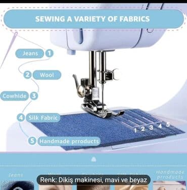 Məhsul: Mavi-ağ rəngli tikiş maşını Xüsusiyyətlər: - Çoxmateriallı