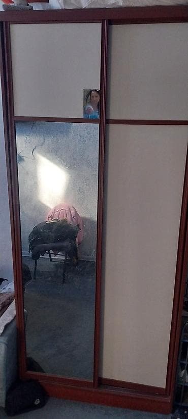 boy guzgu: İşlənmiş, 1 qapı, Güzgülü, Boz, Taxta, Açılan, Düz dolab — 2