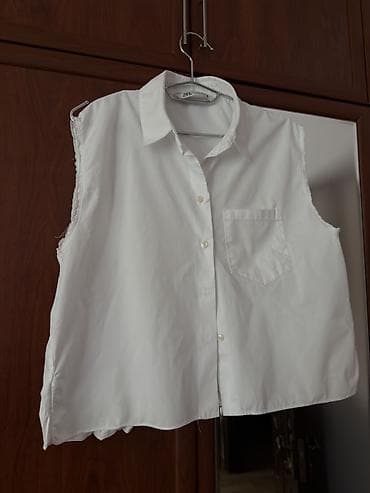şort: Ağ rəngli, qolsuz kofta-köynək (bluz) – modern, həcmli siluet - — 8