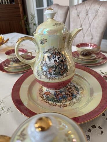 vilka qasiq desti: Çay dəsti, rəng - Qızılı, Farfor, Geisha, 6 nəfərlik, Yaponiya — 3