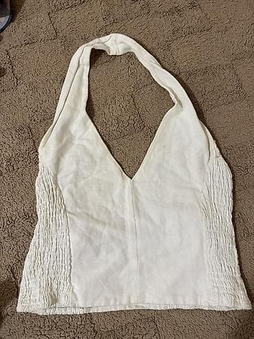 Ağ rəngli halter top - Model: V-yaxa, boyundan bağlanan/keçən halter — 1
