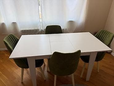 Ağıllı masa və 4 ədəd stul dəsti - Masa: ağ rəngdə, düzbucaqlı forma — 1