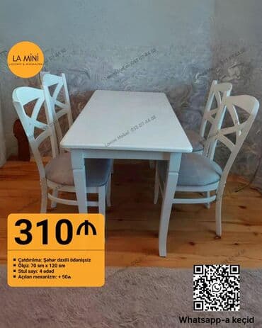 Stullar: Mətbəx üçün, Yeni, Açılan, Dördbucaq masa, 4 stul — 1
