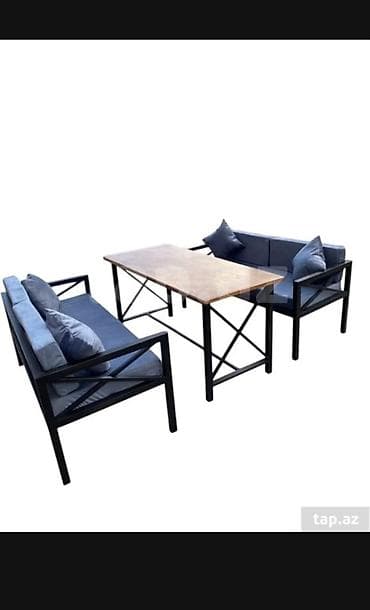 mebel divanlar: Metall karkaslı bağ-teras mebel dəsti - Tərkib: 1 ədəd masa + 2 ədəd — 4