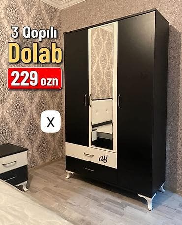 3 qapılı geyim dolabı - Rəng: qara-ağ iki rəngli dizayn - Ön hissədə — 1
