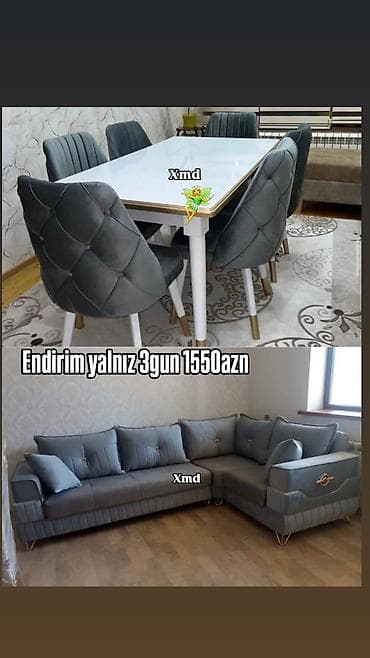 saloglu mebel divanlar: Yemək otağı dəsti + künc divan - Yemək masası: parlaq ağ üstlü — 1