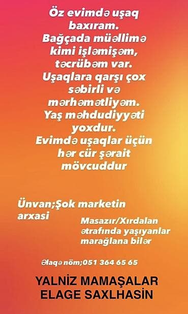 ev təmizləyirəm: Uşaqlara ev şəraitində baxım xidməti - Öz evimdə uşaqlara gündəlik — 1