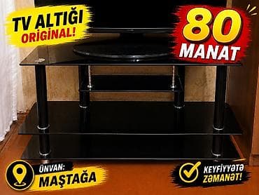 Мебель: TV altlığı – orijinal dizayn - Rəng: qara, parlaq şüşə səthlər - — 1