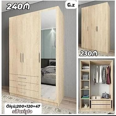 armada mebel: Yeni, 3 qapılı, Bej, Taxta, Açılan, Düz dolab — 1
