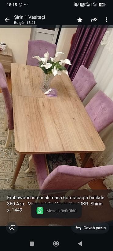 Embawood istehsali masa 6oturacaqla birlikde 360 Azn. Masa achilir