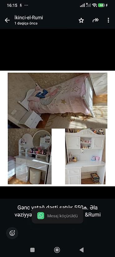 Gənc yatağ dəsti satılır 550₼. Əla vəziyyətdədi. Ünvan Əhmədli — 1