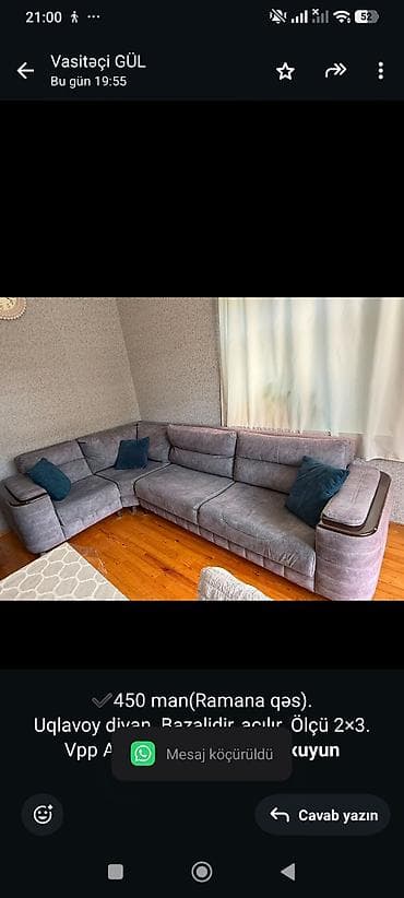gul: ✔️450 man(Ramana qəs). Uqlavoy divan. Bazalidir, açılır. Ölçü 2×3. Vpp — 1