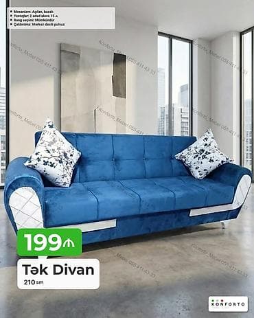 divan kafe: Tək divan – 210 sm - Mexanizm: açılan, bazalı (yataq funksiyalı, içi — 1