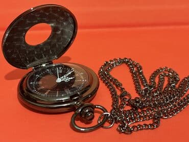 saatlar ucuz: Klassik cib saatı – qara metal korpus və zəncir - Dizayn: Qapaqlı — 9