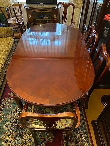 qonaq stol: Qonaq otağı üçün, İşlənmiş, Açılan, Oval masa, 6 stul — 1