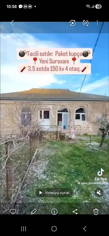 Yeni Suraxanıda ev – paket kupça ilə. - Torpaq: 3.5 sot - Yaşayış