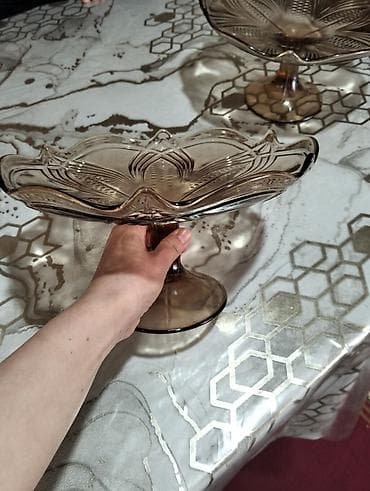 cay dəsmalı: Şüşə şirniyyat/qənnadı qabı – 2 mərtəbəli dəst - Material: qalın — 4