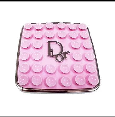 güzgü şamdan: Dior bəzəkli kvadrat kompakt güzgü - Rəng: pastel çəhrayı - Üst — 1