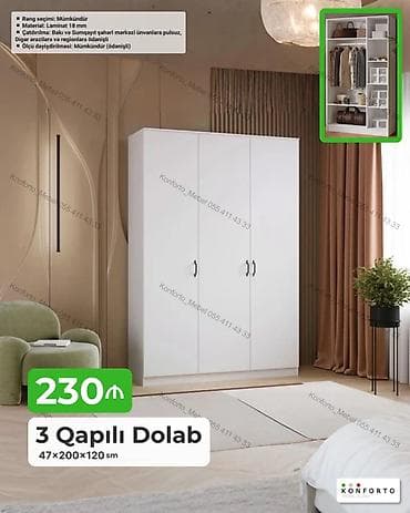 3 qapılı geyim dolabı – 47×200×120 sm - Material: 18 mm laminat - — 1
