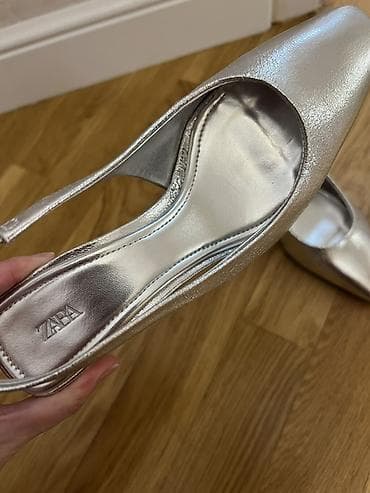 tufli: ZARA qadın ayaqqabısı – gümüşü rəng, slingback model - Forma: kvadrat — 3
