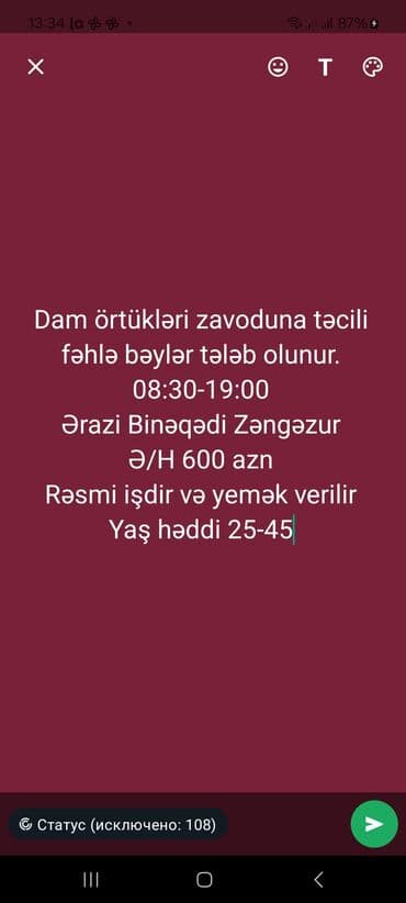 azad olunmus erazilerde is elanlari 2024: Yükvuran fəhlə tələb olunur, 30-45 yaş, Təcrübəli, Ayda 2 dəfə ödəniş — 1