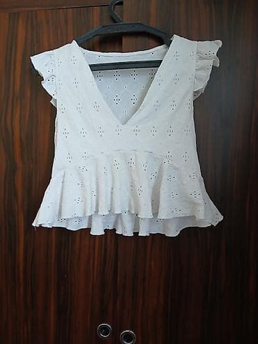 beli: Ağ rəngli qadın bluzası - Material: pambıq krujeva/aqroşka tipli — 1
