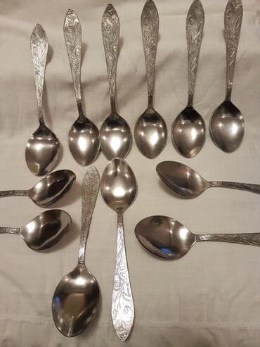 dəm qaşığı: Xörək qaşığı. 12 ədəd. - Dizayn: Dəstənin üzərində oyma bitki — 14