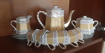 Çay dəsti, rəng - Sarı, Farfor, Moriage, 6 nəfərlik, Yaponiya — 1