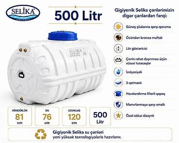 plasmas panel: SELİKA 500 litr su çəni Xüsusiyyətlər: - Həcmi: 500 litr - Ölçülər — 1
