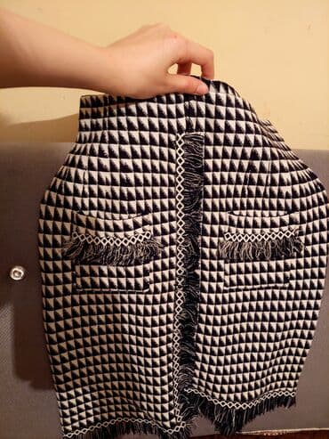 юбки солнце клеш: Qara-ağ qrafik naxışlı qadın ətəyi - Dizayn: kiçik üçbucaq printli — 2