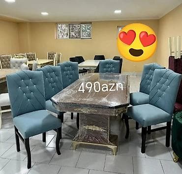 Qonaq otağı üçün, Yeni, Açılmayan, Dördbucaq masa, 6 stul