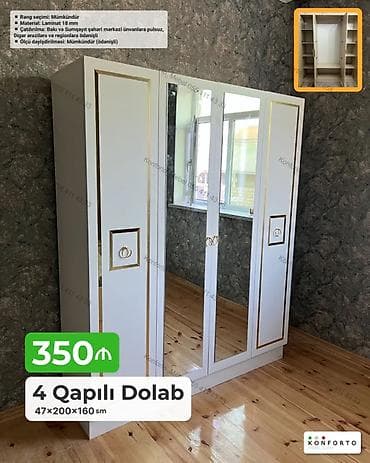 Düz dolab, Paltar üçün, Açılan, Korpuslu, 4 qapılı