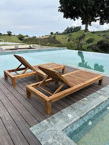 şifer işlenmiş: Taxta bağ/terrasa şezlonqu və yardımçı stol - Material: möhkəm təbii — 5