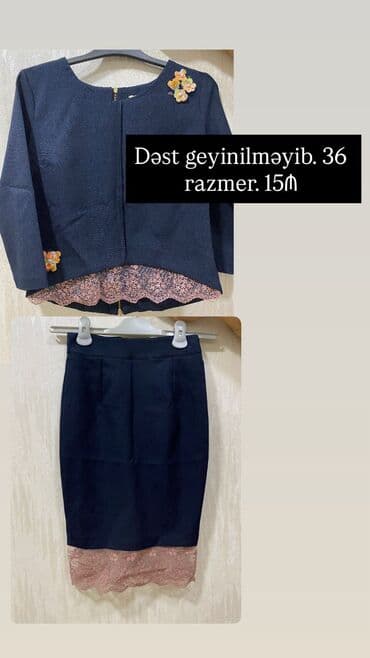 Qadın geyimləri – müxtəlif modellər və ölçülər 1) Qara-mavi dəst -